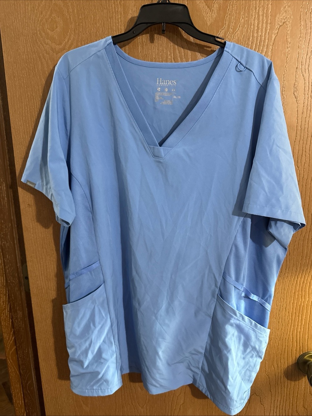 Hanes Comfort Fit Light Blue Scrub Uniform Shirt V-Neck Size 2XL